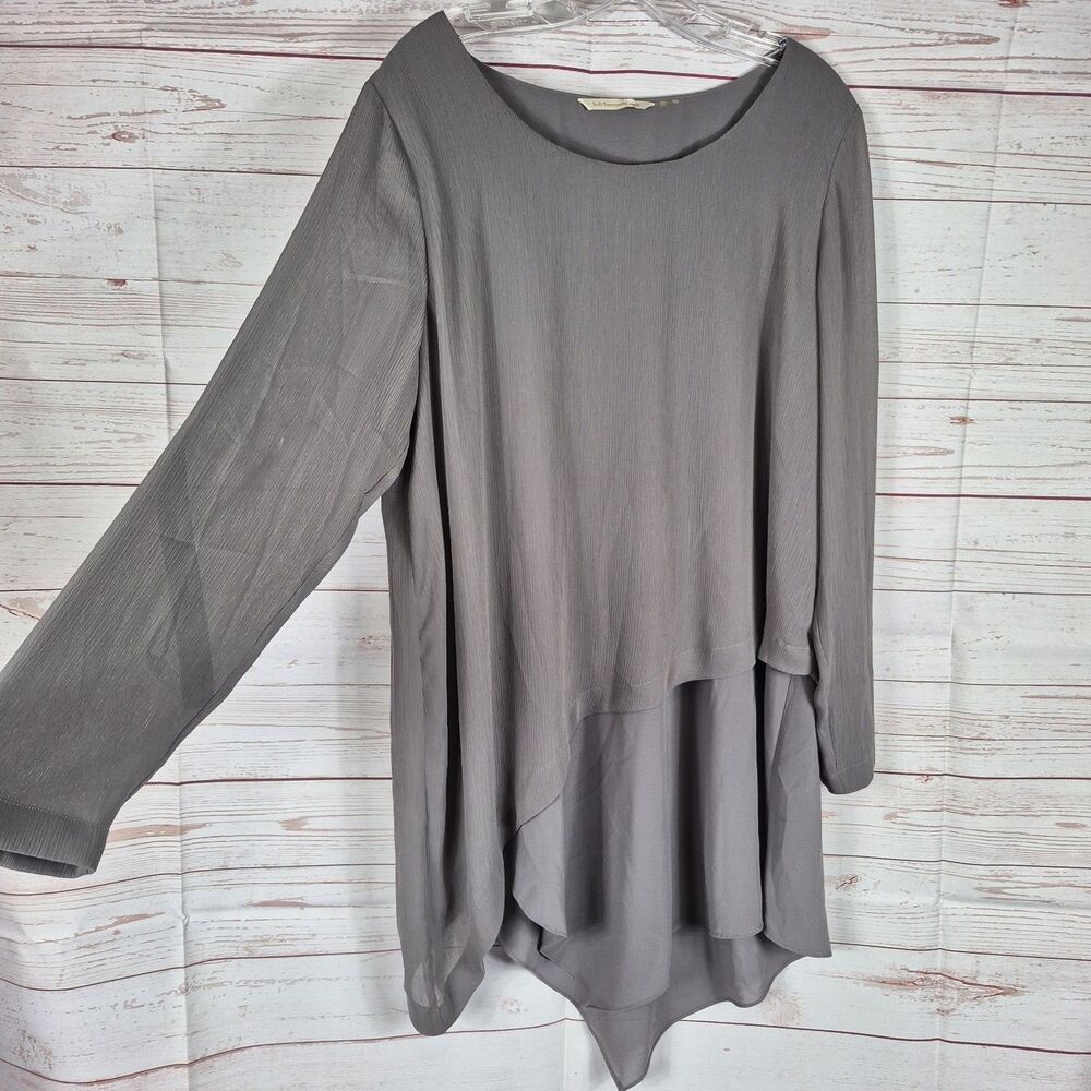 Soft Surroundings Womens Asymmetrical Top Size L Gray Chiffon Lagenlook Tunic